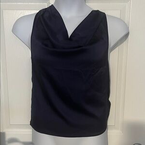 Small Satin Cowl Neck Sleeveless Camisole in Navy
